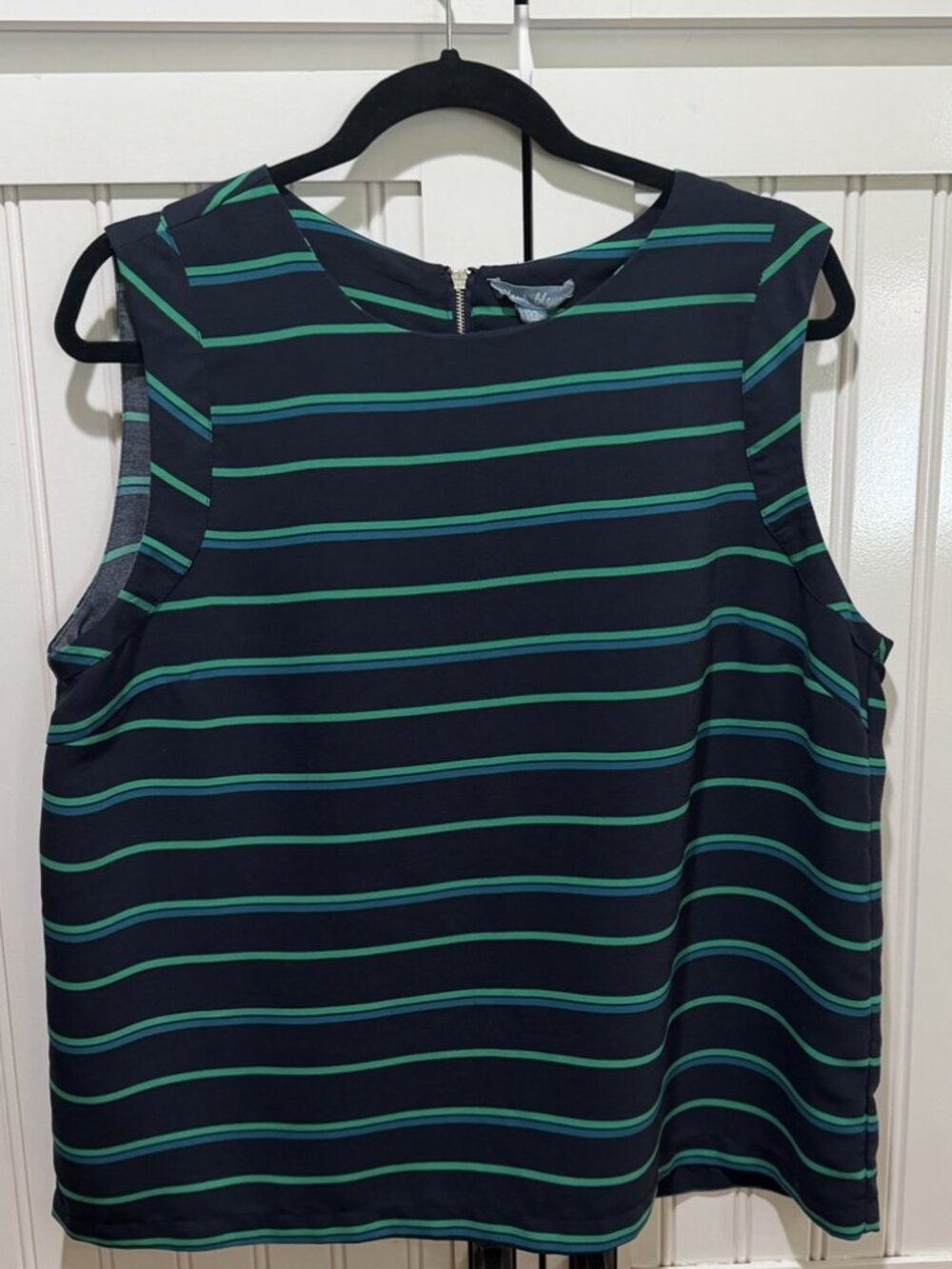 Navy & Emerald Striped Sleeveless Blouse Tank Top Size XL